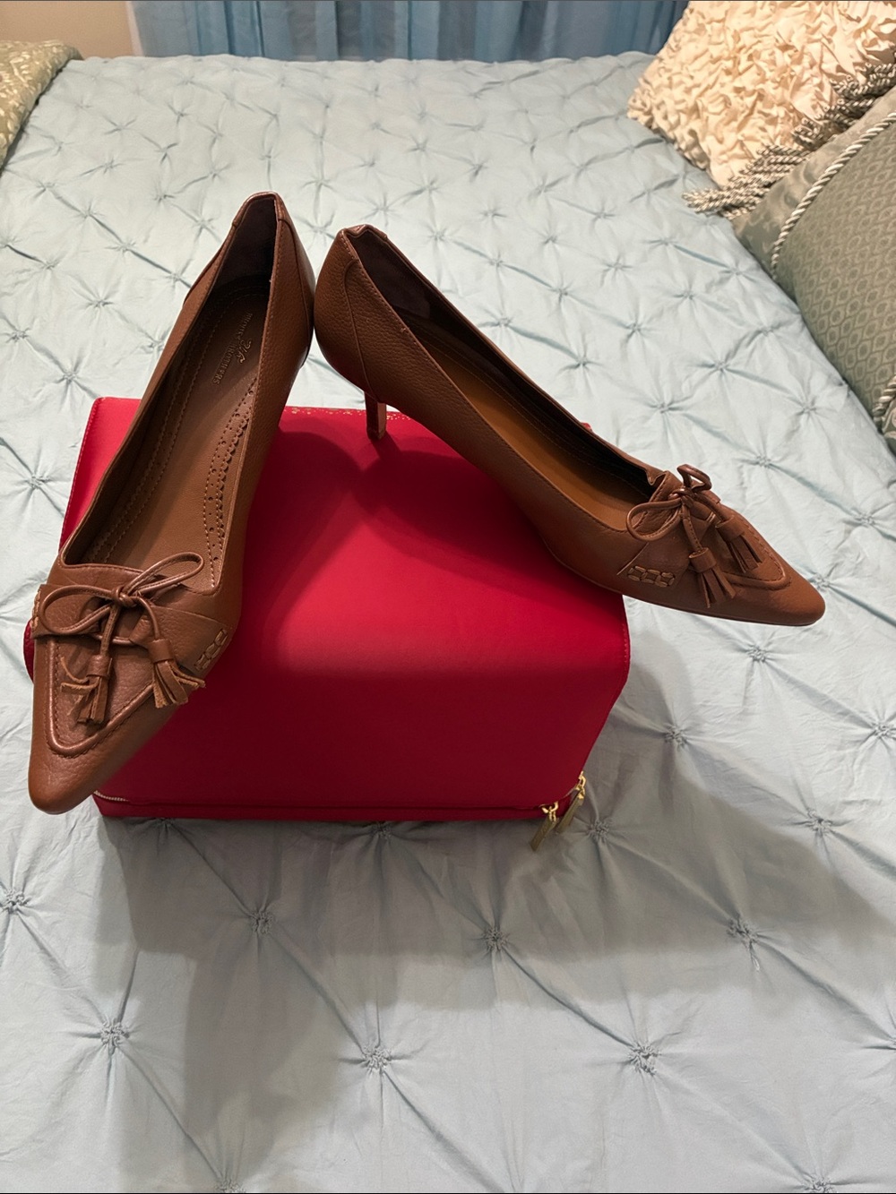 Women's Brown Pointed-Toe Tassel Kitten Heels
